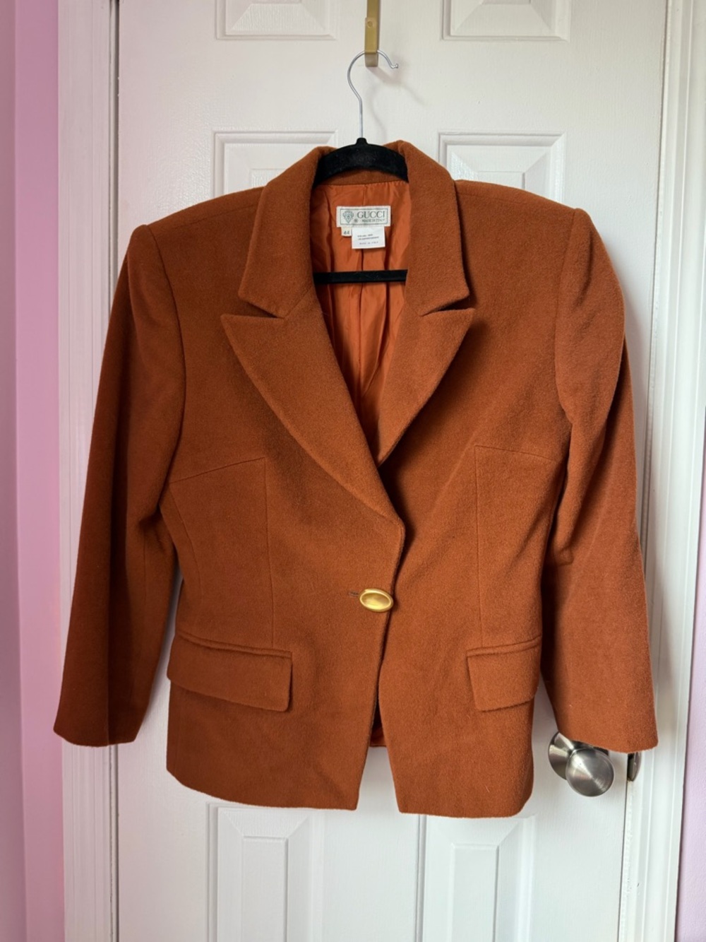 Gucci Women's Rust Orange Wool Blazer with Gold Button